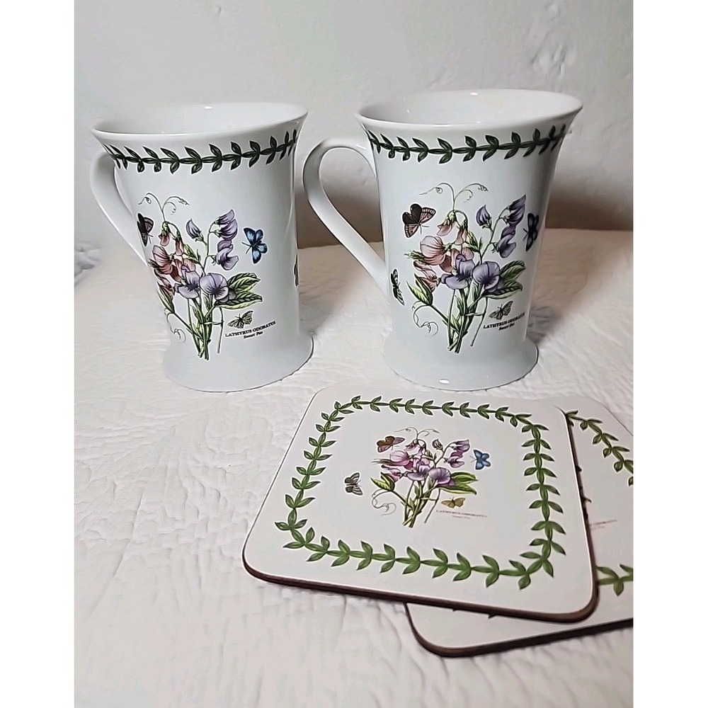 Set Of (2) Portmeirion 8013 BOTANIC GARDEN Cups With Matching Coasters - Picture 5 of 7